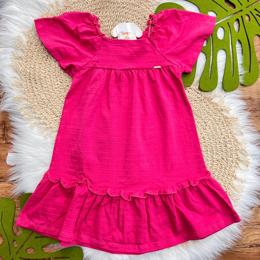  Vestido com Pontilhos e Laço - Pink